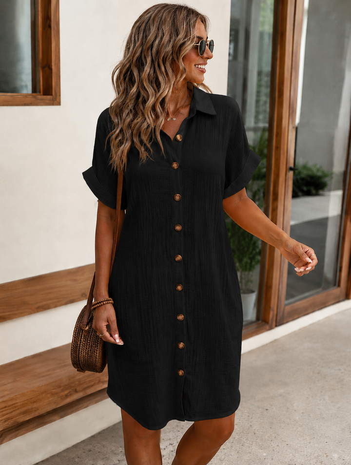 Fenna™ | Katoenen Blousejurk met Houten Knopen