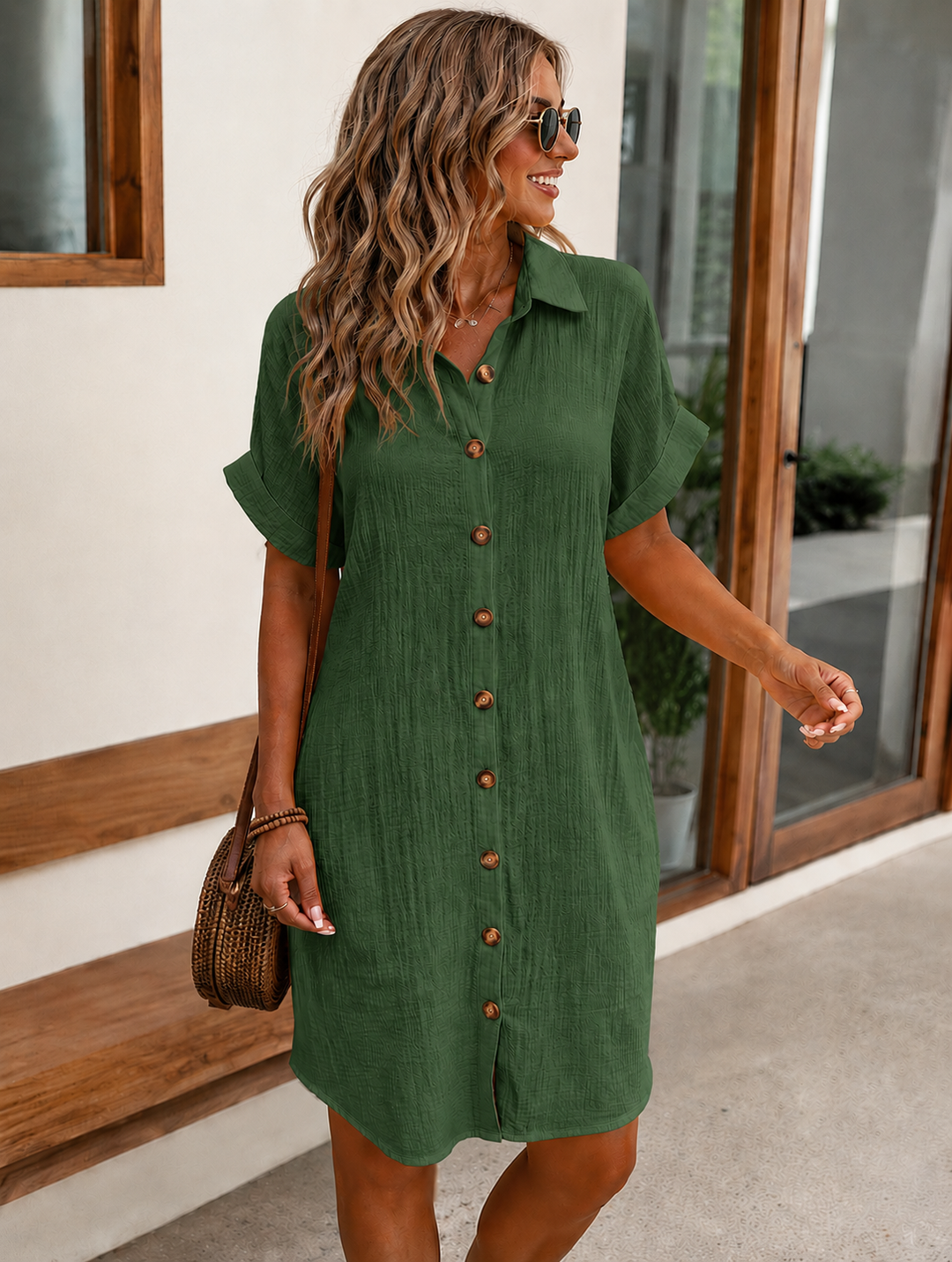 Fenna™ | Katoenen Blousejurk met Houten Knopen