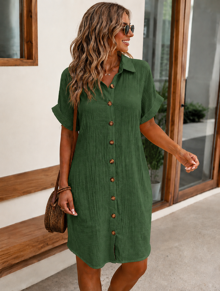 Fenna™ | Katoenen Blousejurk met Houten Knopen